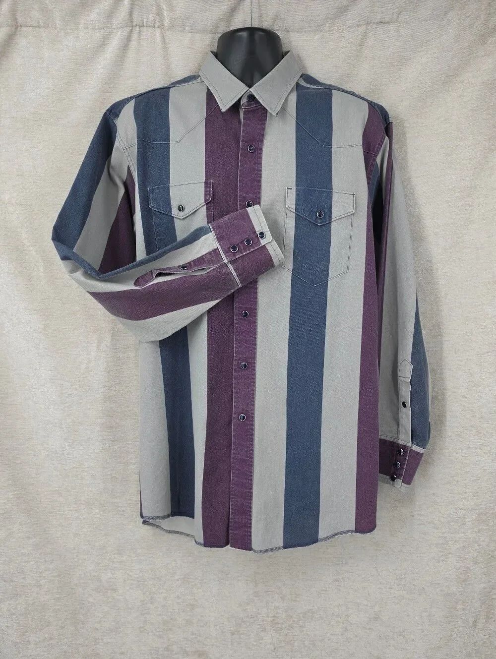 Wrangler Brushpopper Vintage X-long Tails Stripe Button-Down Shirt Gray Purple